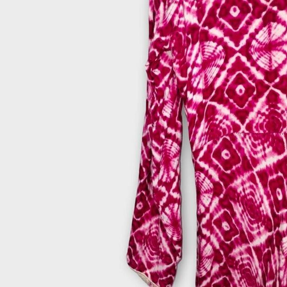 Vtg MOOHI Womens Maxi Sz. Large Pink Asymmetric Hem Long Sleeves 80s Glamour - Picture 9 of 13